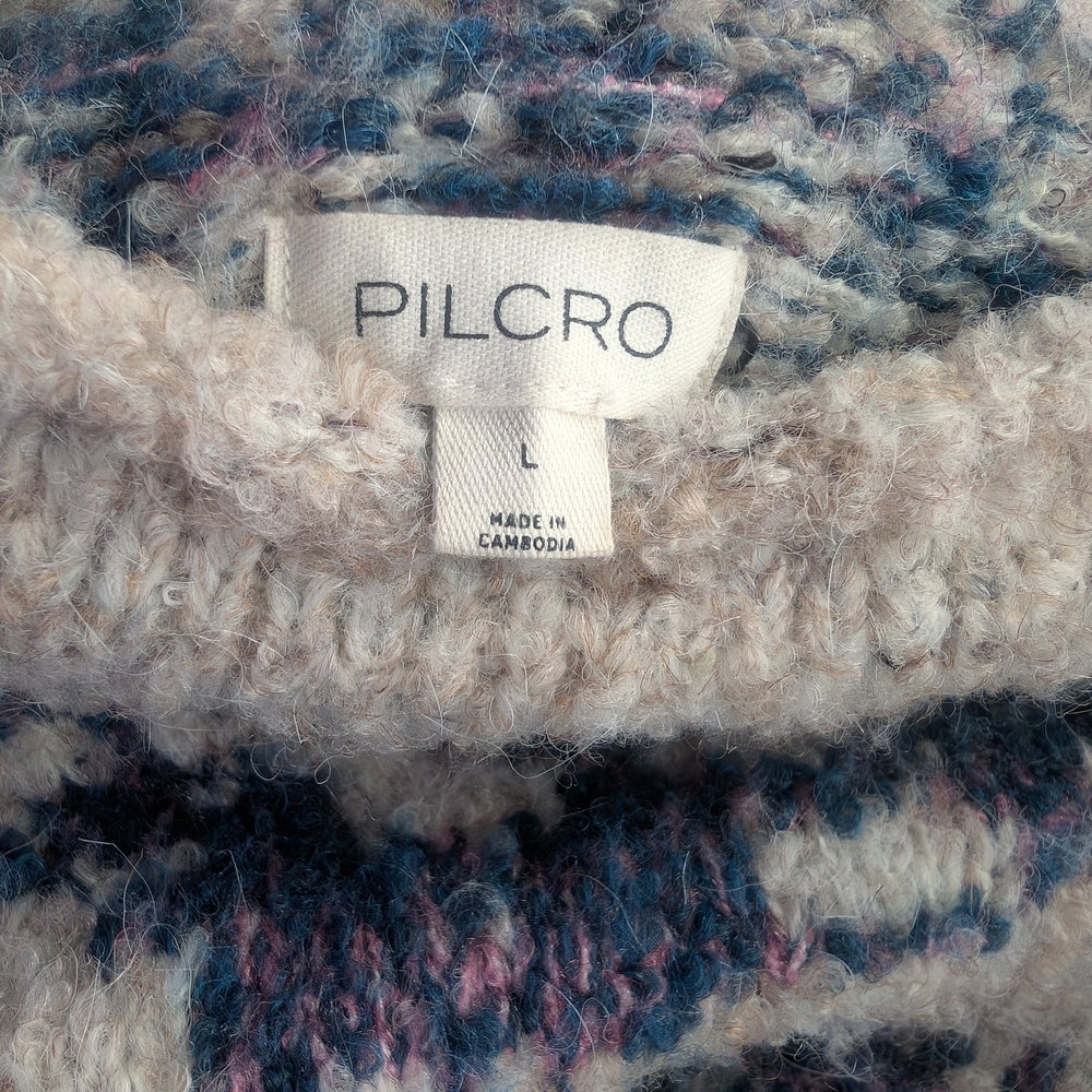 Pilcro Beige and Teal Patterned Crewneck Sweater - Picture 5 of 5